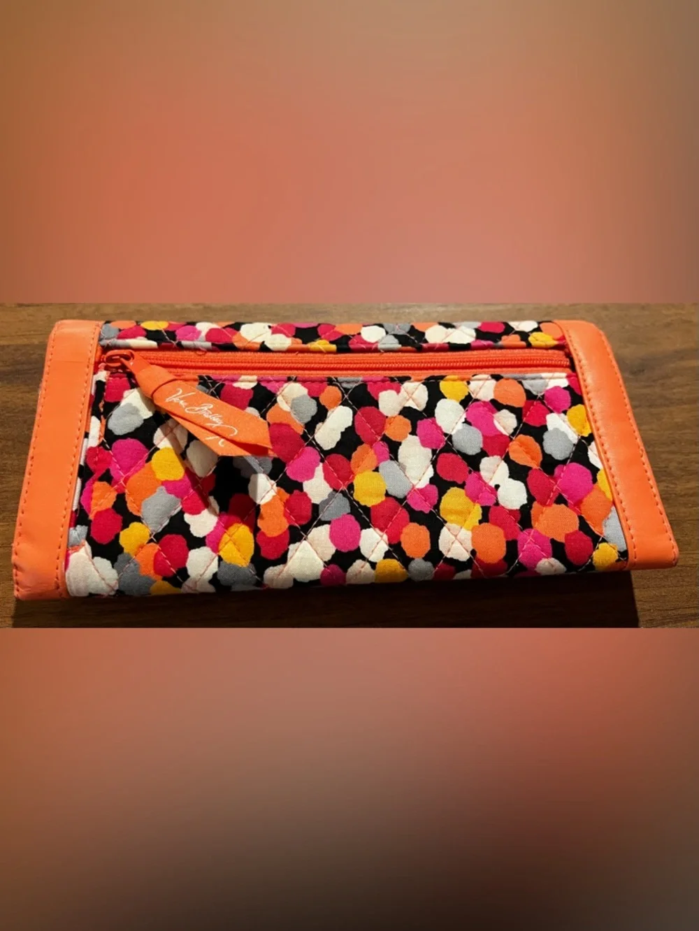 Vera Bradley Trifold Wallet Pixie Confetti Travel Wallet Coral Pink Abstract - Picture 5 of 13